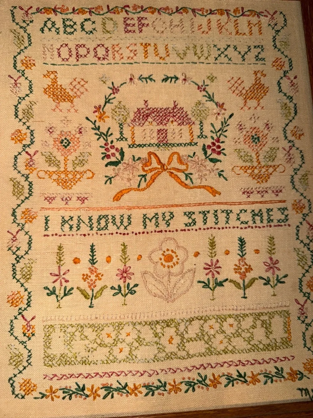 VTG Cross Stitch Sanpler Framed